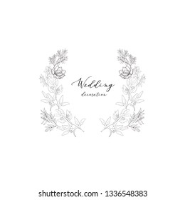 Botanical floral frame with magnolia and eucalyptus plant. Flower decoration for greeting card. Vintage border.