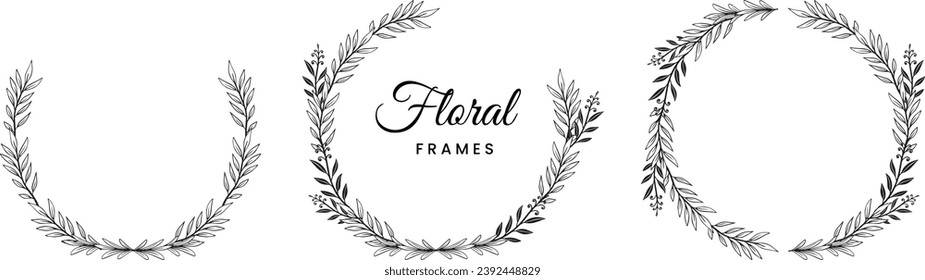 botanical floral frames design elements hand drawn vector