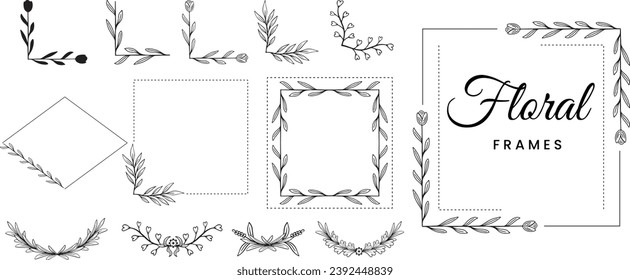 botanical floral frames design elements hand drawn vector