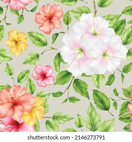 Botanical floral and green leaves seamless pattern design