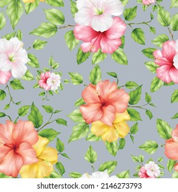 Botanical floral and green leaves seamless pattern design