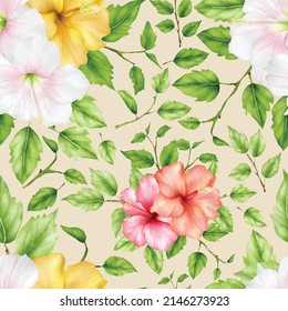 Botanical floral and green leaves seamless pattern design