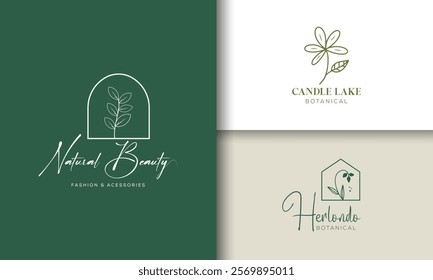 Botanical floral and home unique elements hand drawn Logo with flower