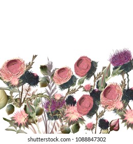 Botanical floral illustration with field flowers for design. Ideal for fashion fabric designs