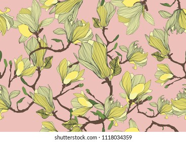 botanical floral illustration seamless pattern