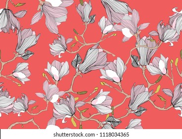 botanical floral illustration seamless pattern