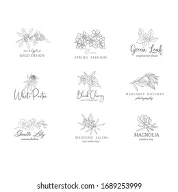 Botanical floral logo set. Flowers and branches. Vector design.