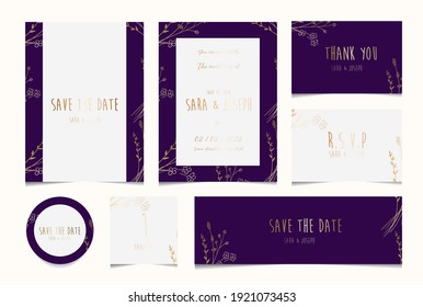 Botanical Floral Natural Hand Drawn Minimal Elegant Wedding Invitation Card Design Template