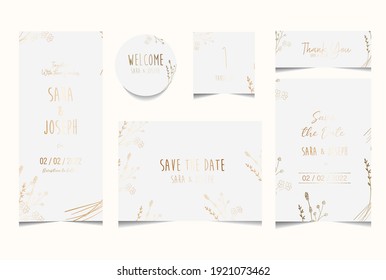 botanical floral natural hand drawn minimal elegant wedding invitation card design template
