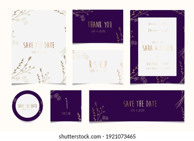 botanical floral natural hand drawn minimal elegant wedding invitation card design template