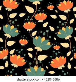 Botanical floral pattern with cute branches and leaves. Seamless vector background.