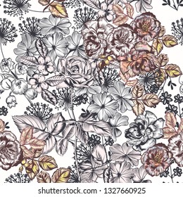 Botanical floral pattern with florals and flowers in vintage style