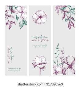 Botanical Floral retro banner collection. Set of Organic shop cards, natural cosmetics design. Skin care concept. Vector illustration