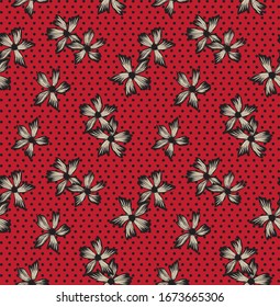 Patrón sin fisuras de flores botánicas con fondo de puntos para impresiones de moda, ropa de baño, fondos, sitios web, papel tapiz, artesanía