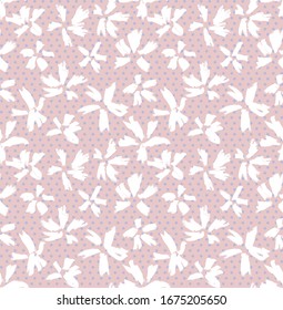 Botanical Floral seamless Pattern with dotted background for fashion prints, swimwear, backgrounds, websites, wallpaper, crafts