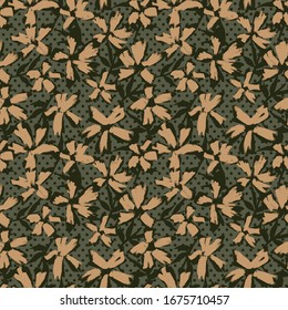 Botanical Floral seamless Pattern with dotted background for fashion prints, swimwear, backgrounds, websites, wallpaper, crafts