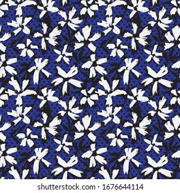 Patrón sin fisuras de flores botánicas con fondo de puntos para impresiones de moda, ropa de baño, fondos, sitios web, papel tapiz, artesanía