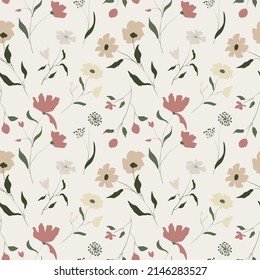 Patrón ininterrumpido de flores botánicas. Flores y hojas de pradera dibujadas a mano sobre un fondo claro perfecto para raspar reserva, tarjetas de felicitación, papel envolvente	