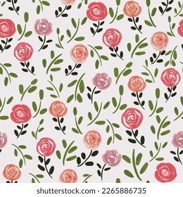 botanical floral seamless pattern with roses, herbs and leaves. Background with flowers seamless classic pattern with hand drawn watercolor flowers and leaves. 