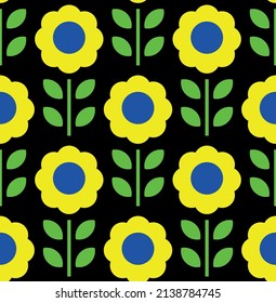 Botanical floral seamless pattern, wild meadow sunflower, Ukraine