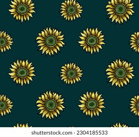 Botanical floral seamless pattern wild meadow sunflower