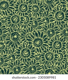 Botanical floral seamless pattern wild sunflower