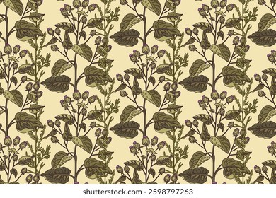 Botanical floral seamless pattern with wildflowers vector illustration. Repeating plant pattern in beige pastel color background. Graphic design for Fashion Cover Textile Birthday Greeting Card Print