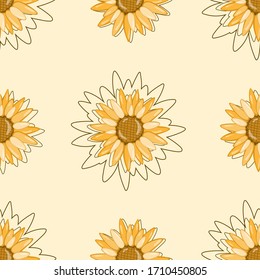 Botanical floral seamless pattern with yellow sunflowers. Abstract floral background. Perfect print for wrapping paper or wallpaper and other stuff. 