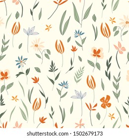 Botanical Floral seamless vector pattern with leaves and florals editable and separable