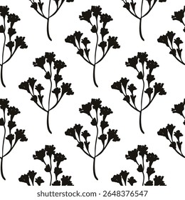 Botanical floral silhouette pattern on white background. Ideal for textile, home decor, banner, cover, etc
