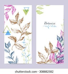 Botanical Floral summer banner collection. Organic shop card, natural cosmetic design. Vector illustration for flyer template.