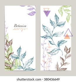 Botanical Floral summer print banner collection. Organic shop card, natural cosmetic design. Vector illustration for flyer template.