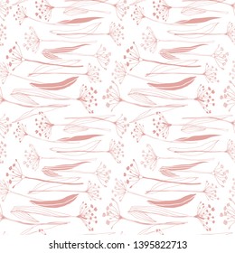 Botanical floral vector seamless pattern with hand drawn herbs, plants, flowers and leaves. 

