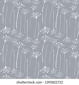 Botanical floral vector seamless pattern with hand drawn herbs, plants, flowers and leaves. 
