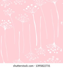 Botanical floral vector seamless pattern with hand drawn herbs, plants, flowers and leaves. 
