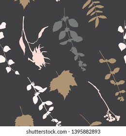 Botanical floral vector seamless pattern with hand drawn herbs, plants, flowers and leaves. 

