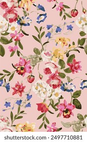 botanical floral vector seamless pattern with roses herbs and leaves big set background with flowers