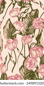 botanical floral vector seamless pattern with roses herbs and leaves big set background with flowers