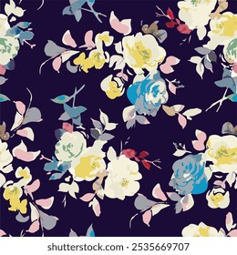 botanical floral vector seamless pattern with roses herbs and leaves big set background with flowers