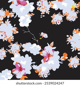 botanical floral vector seamless pattern with roses herbs and leaves big set background with flowers