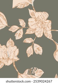 Patrón sin fisuras de Vector floral botánico con rosas, hierbas y hojas Fondo de gran conjunto con flores