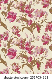 botanical floral vector seamless pattern with roses herbs and leaves big set background with flowers