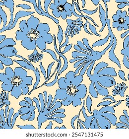 Patrón sin fisuras de Vector floral botánico con rosas, hierbas y hojas Fondo de gran conjunto con flores