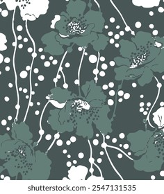 Patrón sin fisuras de Vector floral botánico con rosas, hierbas y hojas Fondo de gran conjunto con flores