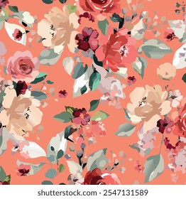 botanical floral vector seamless pattern with roses herbs and leaves big set background with flowers