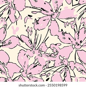 Botánico floral, Vector, patrón sin fisuras con rosas, hierbas y hojas, gran conjunto de fondo con flores, abstracto