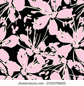 Botánico floral, Vector, patrón sin fisuras con rosas, hierbas y hojas, gran conjunto de fondo con flores, abstracto