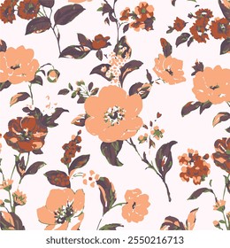 botanical floral vector seamless pattern with roses herbs and leaves big set background with flowers