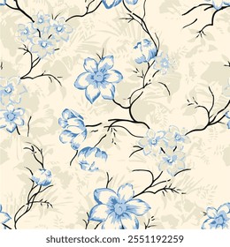 botanical floral vector seamless pattern with roses herbs and leaves big set background with flowers