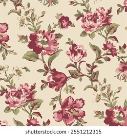 botanical floral vector seamless pattern with roses herbs and leaves big set background with flowers